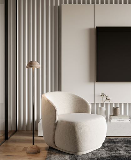 [1307/NEG] BIG DUSSA : Lampadaire en marbe travertin et metal noir mat