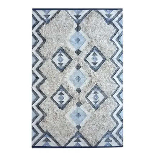 [5702IV/CHAR/BL19] MEPPEL : Tapis ivory/charcoal/blue 160x230 cm