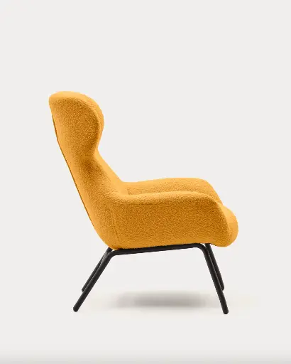 [S0900042J81] BELINA : Fauteuil en bouclette moutarde et acier avec finition noire