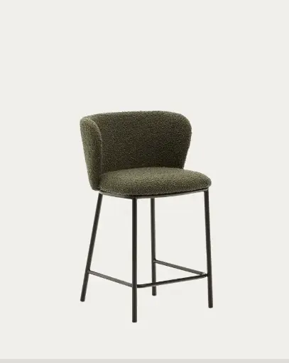 [C06014JJ06] CISELIA : Tabouret Ciselia bouclette verte et métal noir hauteur 65 cm 