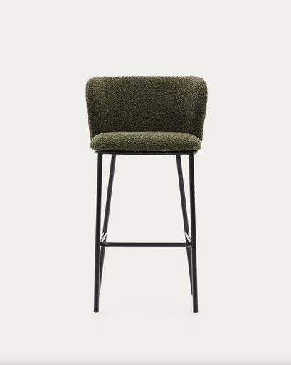 [C0600065JJ06] CISELIA : Tabouret Ciselia en tissu effet bouclette vert et acier noir hauteur 75 cm 