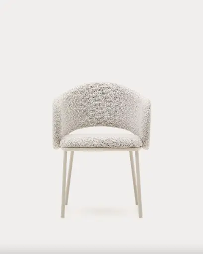 [C0100197VS12] MAINA  :  Chaise Maina en tissu chenille épais et pieds en acier beige