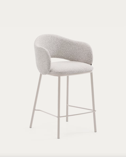[C0100225VS12] MAINA  : Tabouret Maina en tissu chenille épais et pieds en acier beige
