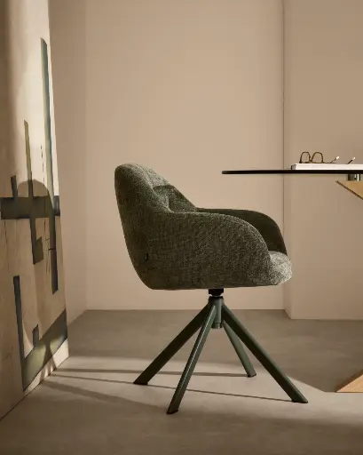 [C0100236JO19] DORINA  : Chaise pivotante Dorina en tissu chenille vert et pieds en acier vert