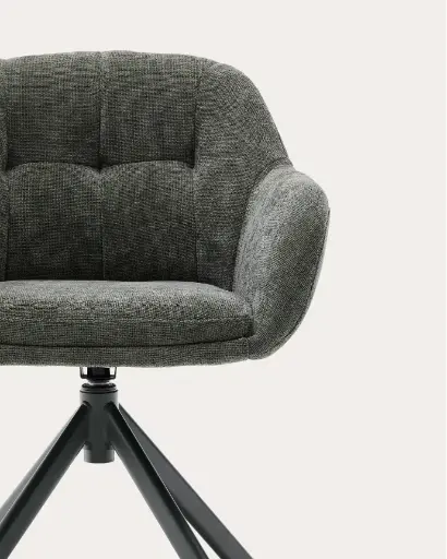 [C0100236JO19] DORINA  : Chaise pivotante Dorina en tissu chenille vert et pieds en acier vert