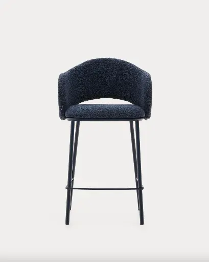 [C0100239VS25] MAINA : Tabouret Maina en chenille et pieds en acier bleue 