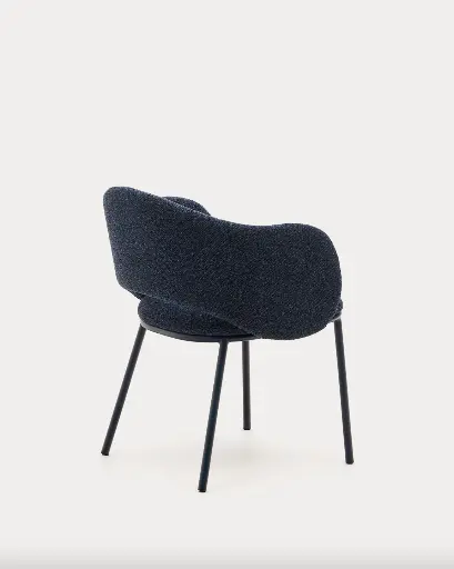 [C06010VS25] MAINA : Chaise Maina en chenille épaisse et pieds en acier bleue