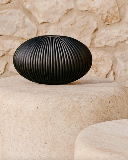 [D00219CR15] NIVRA : Vase Nivra en verre gris foncé 15 cm