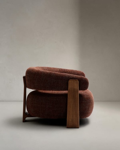 [S0900076CC34] GRANITE : Fauteuil Granite en tissu chenille marron et pieds en bois de frêne

