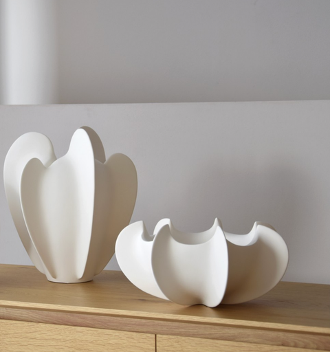 [TP350] CORAL : Centre de table en céramique blanc 40 x 18 cm