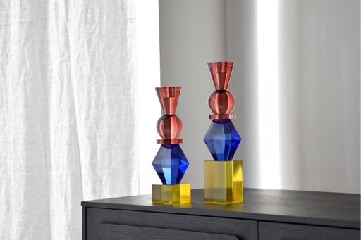 [34PH24240] CANDELA : Petit bougeoir en cristal coloré 6,5 x 25 cm