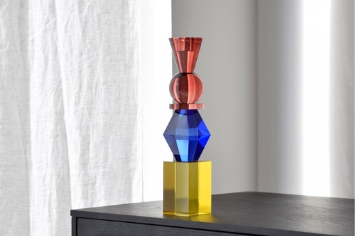 [34PH24241] CANDELA : Grand bougeoir en cristal coloré 6,5 x 25 cm