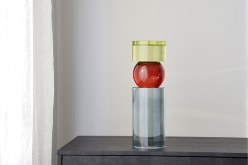 [34PH24451] CHERRY : Grand bougeoir en cristal coloré 10 x 32 cm