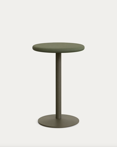 [T00170PR19] ESILDA : Table haute ronde d'extérieur Esilda avec plateau en béton vert 70 cm et pied en acier vert 55 x 96 cm