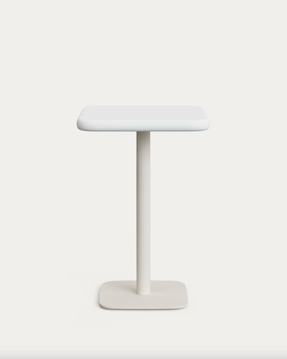 [T00195PR05] DINA : Table haute d'extérieur Dina avec plateau en béton blanc 70 x 70 cm et pied en acier blanc 48 x 48 x 96 cm