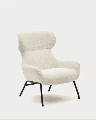 [S0900041J33] BELINA : Fauteuil Belina en bouclette blanche et acier avec finition noire