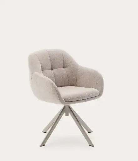 [C0100236JO12] DORINA : Chaise pivotante en tissu chenille beige et pieds en acier finition beige