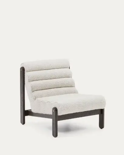 [S0900038JJ85] MAGIRA : Fauteuil à bouclette blanc et en bois de chêne avec finition foncée