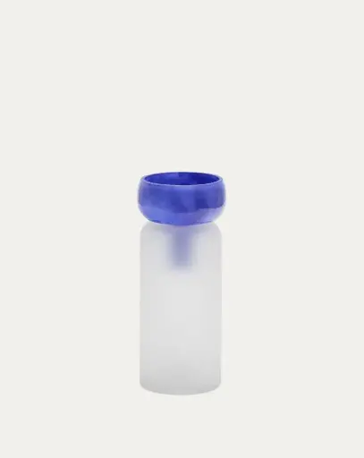 [D1300274CC25] KELSE : Vase en verre transparent et bleu 30,5 cm