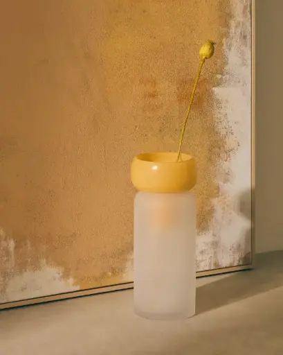 [D1300273CC30] KELSE : Vase en verre transparent et orange 30,5 cm