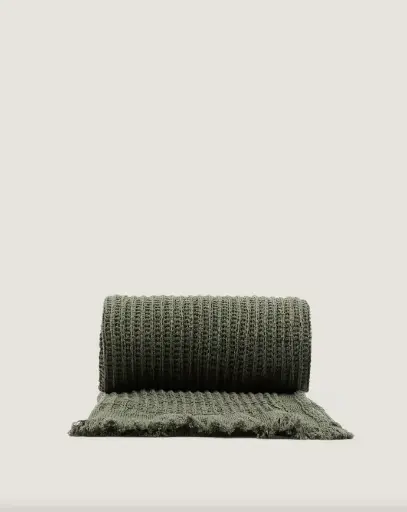 [X00788FA19] NULINA : Couverture 100 % coton gaufré vert 130 x 170 cm