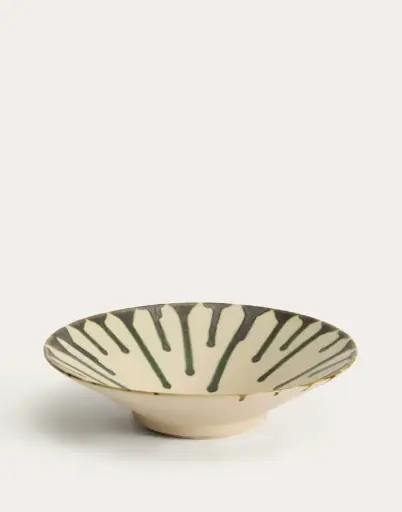 [D00514PR12] OLMERA : Centre de table en céramique beige et verte Ø 36,5 cm