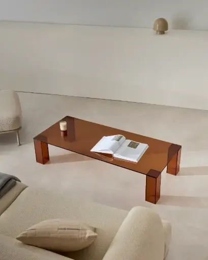 [T0600053CC10] ADULARIA : Table basse en verre trempé marron 140 x 60 cm