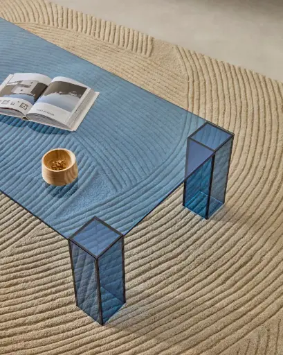 [T0600053CC26] ADULARIA : Table basse en verre trempé bleu 140 x 60 cm