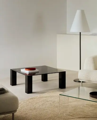 [T0600054CC03] ADULARIA : Table auxiliaire en verre trempé gris foncé 85 x 85 cm