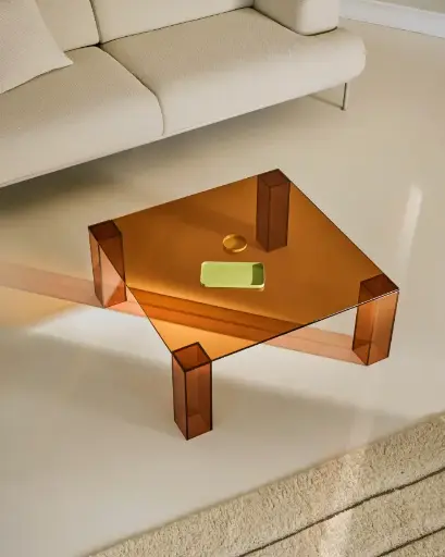 [T0600054CC10] ADULARIA : Table auxiliaire en verre trempé marron 85 x 85 cm