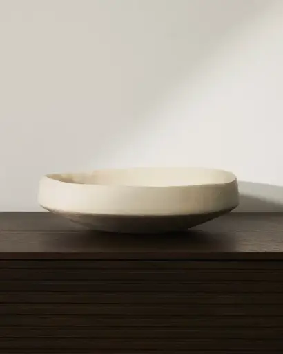 [D00497CP05] MIRENI : Centre de table en papier mâché beige 29cm