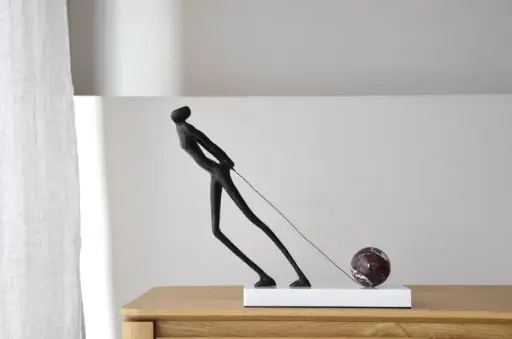 [34F24215] ARRASTRE : Sculpture en métal et marbre 37x11x31 cm