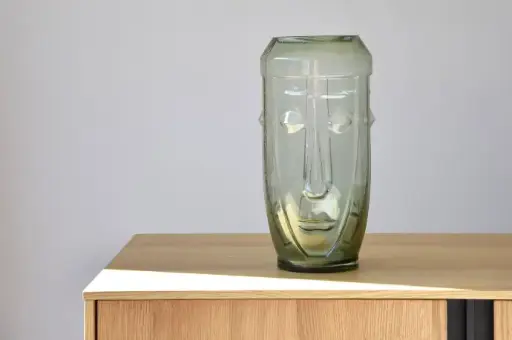[34GL212123/Vert] TRICARA :  Grand vase trois visages verts 17x17x34,5 cm