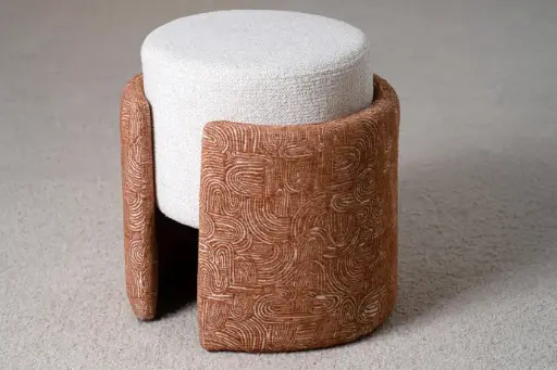 [34LS25215B] MINIA : Pouf ivory et terracotta 2,5x41x45 cm
