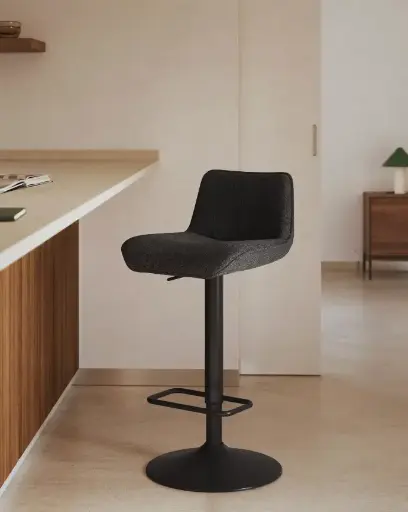 [C0600012SO01] ZENDA : Tabouret en chenille acier noir mat 81-102 cm