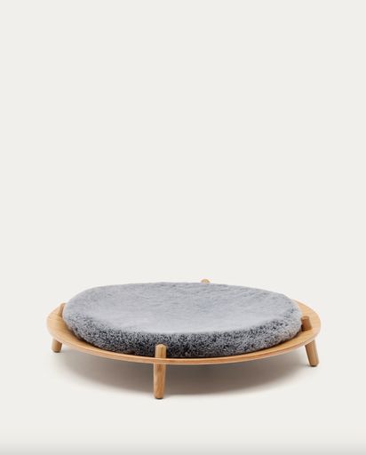 [P0100042JJ15] BUNOLA : Lit pour animal en bois et coussin poil gris