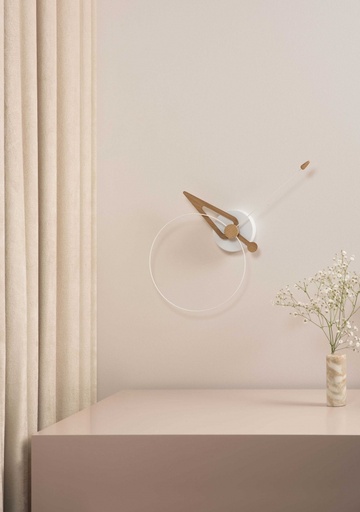 [PICBR] PICO : Horloge avec boîtier blanc et aiguilles en chêne