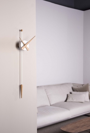 [PTABR] PUNTA : Horloge avec boîtier blanc et aiguilles en chêne