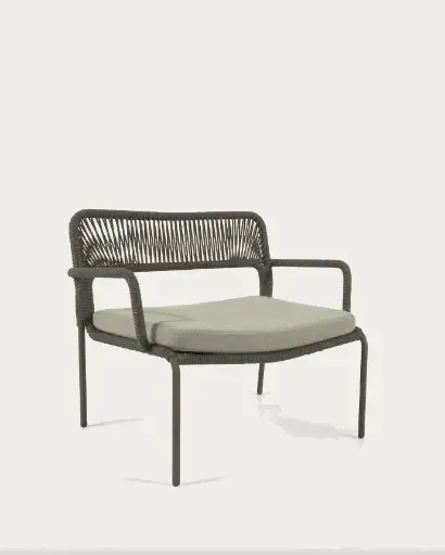 [CC6055J19] CAILIN : Fauteuil en corde verte et pieds en acier vert foncé