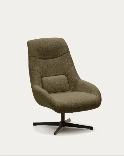 [S0900029J19] CELIDA : Fauteuil giratoire Celida en bouclette verte foncée et acier avec finition noire