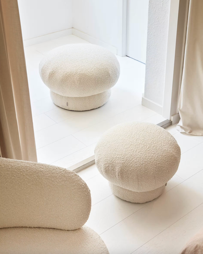 [S816_80_J33] SARISHA : Pouf rond bouclette blanc 60cm