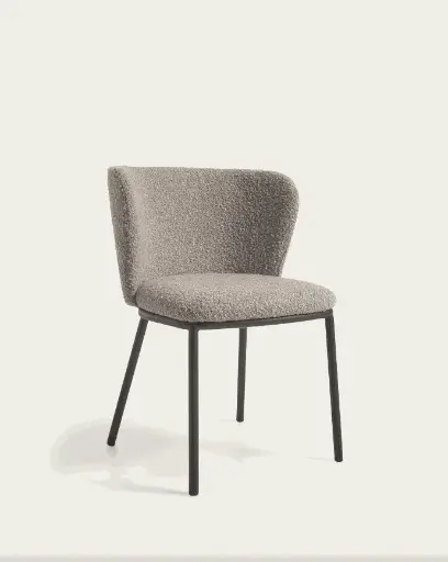 [CC3000J14] CISELIA : Chaise Ciselia bouclette gris et métal noir