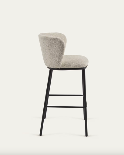 [CC3001J33] CISELIA : Tabouret Ciselia bouclette blanc et métal noir hauteur 75 cm FSC Mix Credit