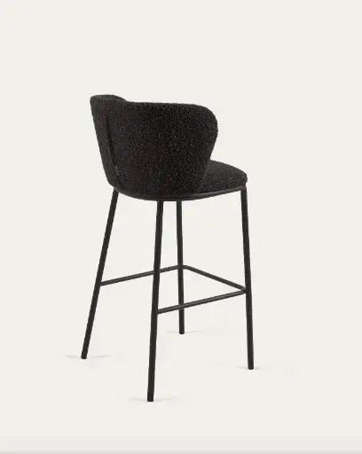 [CC3001J01] CISELIA : Tabouret Ciselia en laine bouclée noire et métal noir hauteur 75 cm