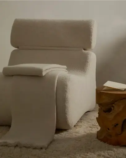 [S44210HI39] CLUB : Fauteuil bouclette blanc écru