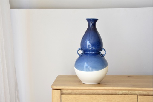 [SP23222] MER : Vase en céramique bleu et nature 19x36cm 