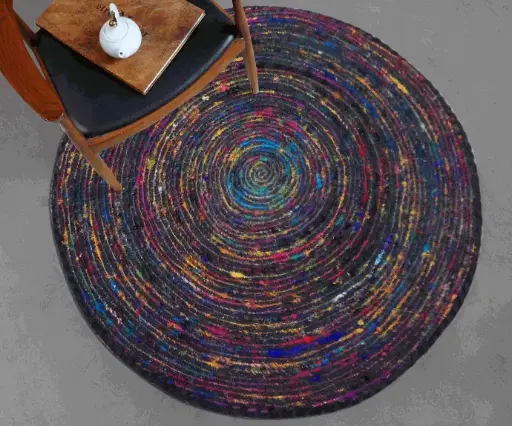 [5705CH/MUL34] SILK LANE : Tapis rond charcoal/multi 90x90 cm