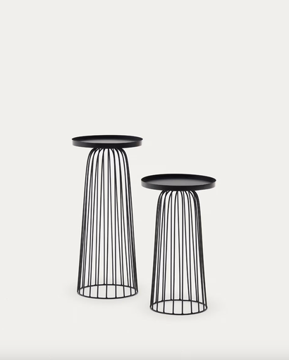 [T0500021RR01] DILVA : Ensemble Dilva de 2 tables d'appoint en métal peint noir mat 36 cm