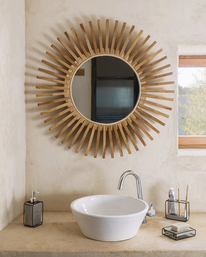 [AA7994M46] ENA : Miroir rond Ena bois de teck 79 cm