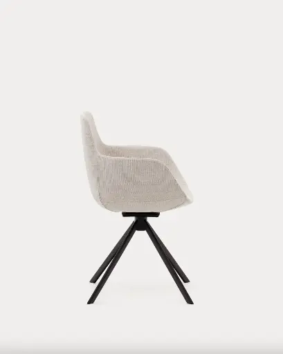 [C0200006BF12] TISSIANA : Chaise giratoire auto-retour Tissiana en chenille beige et aluminium noir mat
